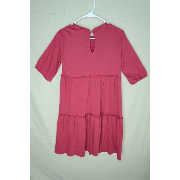 Knox Rose Tiered Dress Ruffle Crinkle Short Sleeve Knee Length Red Women's XS - Picture 5 of 10